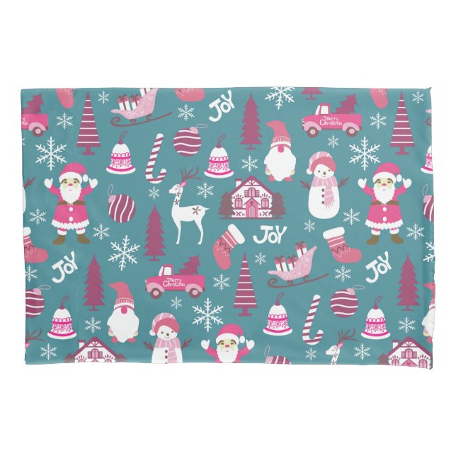 Joy Christmas Turquoise Pillowcase (Front)
