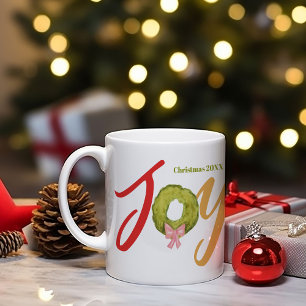 Joy Christmas Typography Colourful Photo Name Fun Coffee Mug