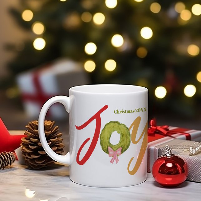 Joy Christmas Typography Colourful Photo Name Fun Coffee Mug (Creator Uploaded)