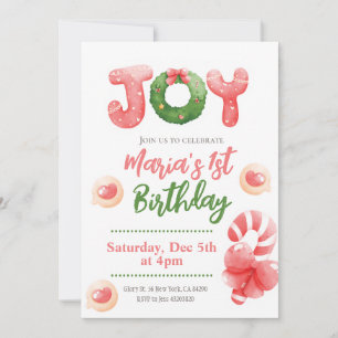 Joy Christmas Winter 1st Kids Birthday Invitation
