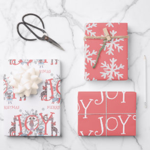 Joy Christmas Winter Animals Holiday  Wrapping Paper Sheet