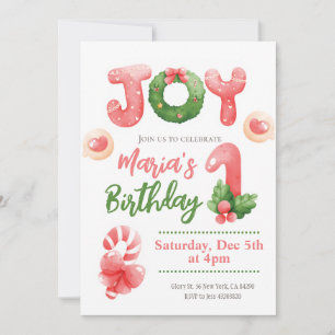 Joy Christmas Winter Kids 1st Birthday Invitation
