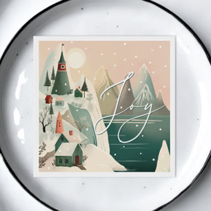 Joy Christmas   Winter Mountain Alpine Village Napkin