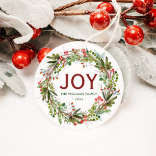 Joy - Christmas Wreath Family Name Favour Tags