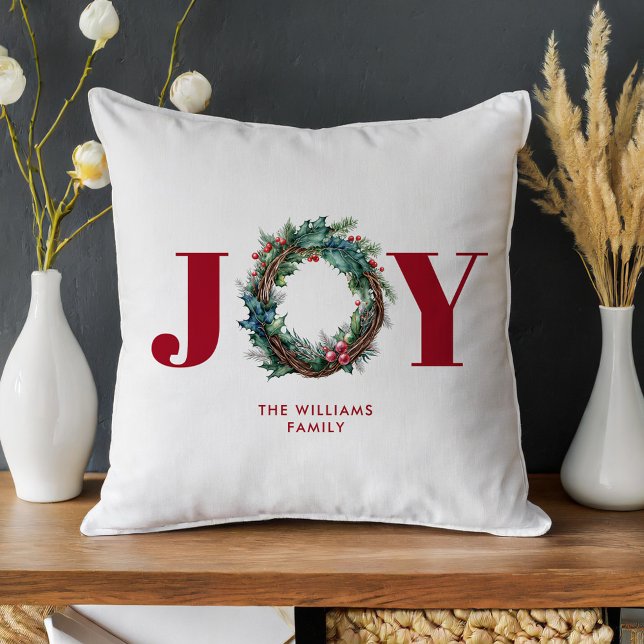Joy Christmas Wreath Floral  Cushion (Creator Uploaded)