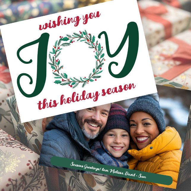 JOY Christmas Wreath Hand-Drawn CUSTOM PHOTO  Holiday Card (JOY Christmas Wreath Hand-Drawn CUSTOM PHOTO Holiday Card
)