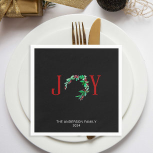 Joy Christmas Wreath Holiday Watercolor Minimalist Napkin
