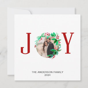 Joy Christmas Wreath Holiday Watercolor Photo Card