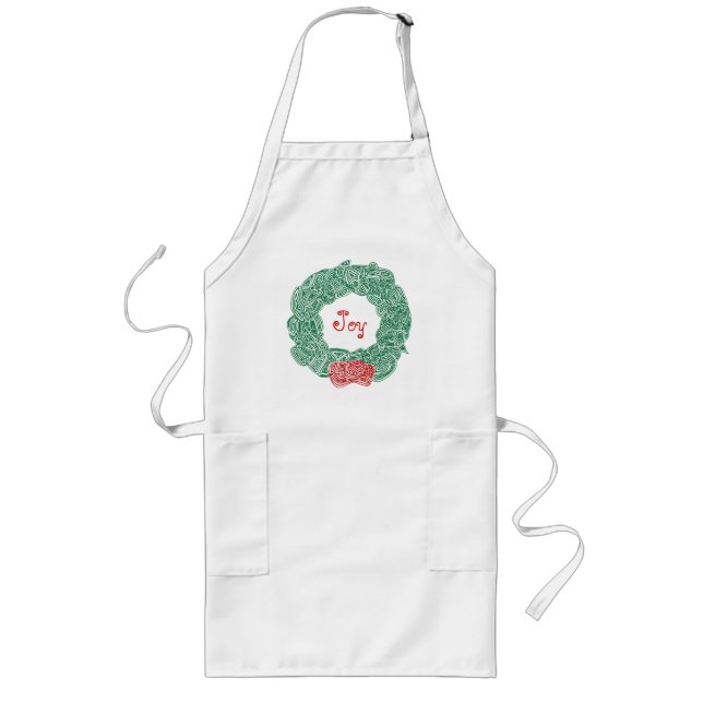 Joy Christmas Wreath Long Apron (Front)