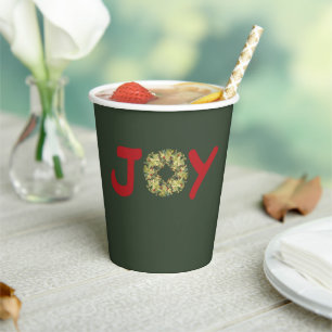 Joy Christmas Wreath Paper Cups