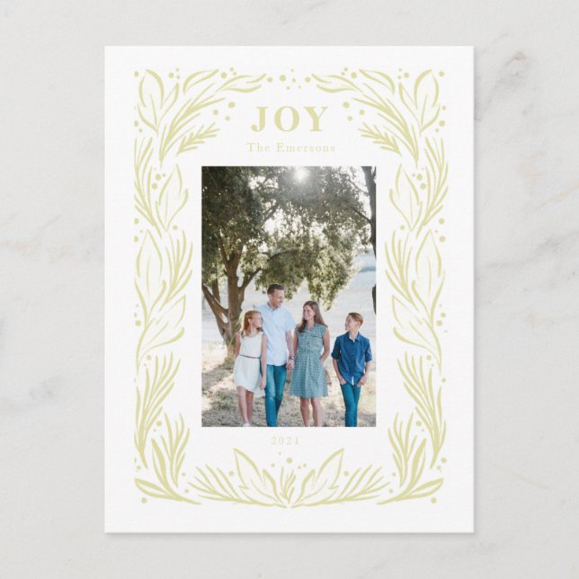 Joy Christmas Wreath Photo Green Postcard (Front)