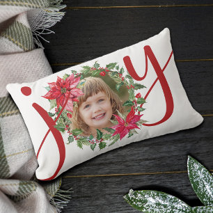 JOY Christmas Wreath Photo Lumbar Cushion