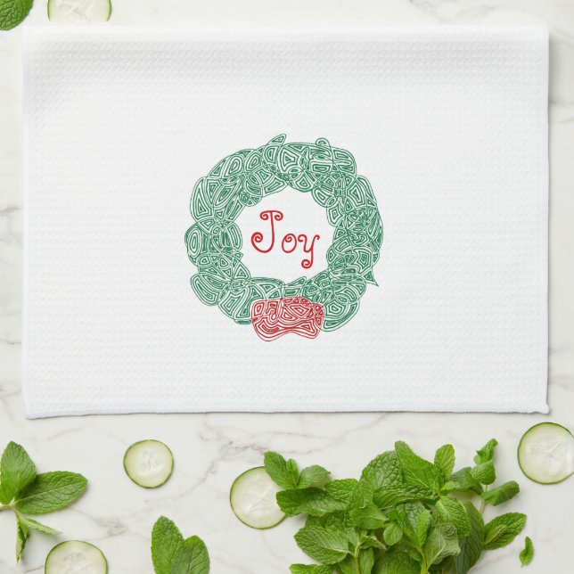 Joy Christmas Wreath Tea Towel (Folded)