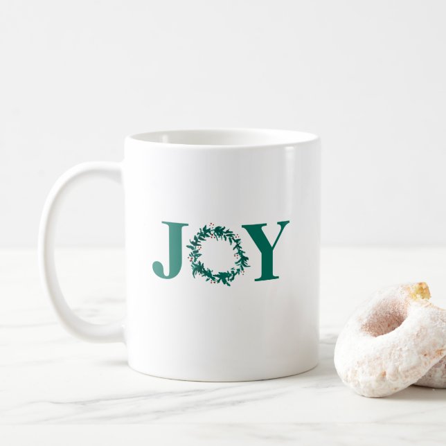 Joy Christmas Wreath with Berries Coffee Mug (With Donut)