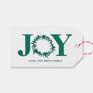 Joy Christmas Wreath with Berries Gift Tags