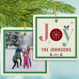 Joy Colorful Modern Vintage Postage Stamp Photo Ceramic Ornament