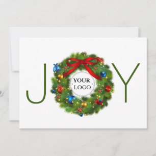 Joy Corporate Business Logo Christmas Wreath Holiday Card