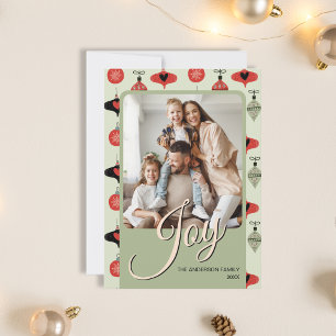 Joy Custom Family Photo Christmas Green Holiday Card