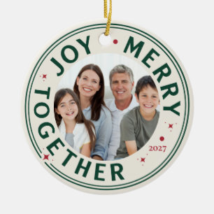 Joy Custom Family Photo Christmas Holiday Ceramic Tree Decoration