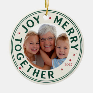 Joy Custom Family Photo Christmas Holiday Grandma Ceramic Tree Decoration