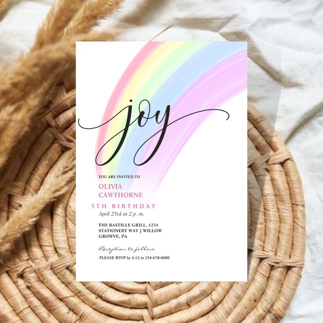 Joy Cute Rainbow Colourful 5th Rainbow Party Invitation (Creator Uploaded)