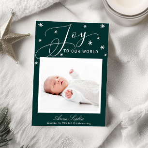 Joy Cute Script Photo Christmas Birth Announcement