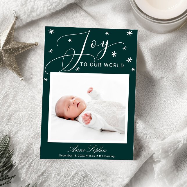 Joy Cute Script Photo Christmas Birth Announcement (Creator Uploaded)