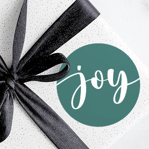 Joy cute script simple typography green Christmas Classic Round Sticker