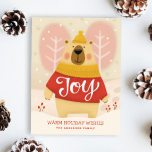 Joy. Cute winter Christmas woodland bear animal  Holiday Postcard