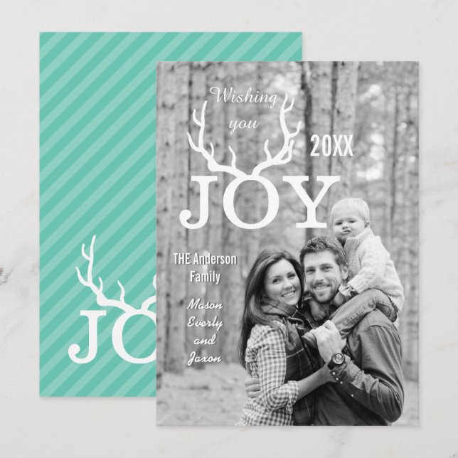 Joy Deer Antlers Holiday Christmas Any Colour Back Card (Front/Back)