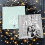 Joy Deer Antlers Holiday Christmas Mint<br><div class="desc">Joy Deer Antlers Holiday Christmas Mint Die Cut Photo Holiday Card. Oh so cute! This Christmas is a circle with a your family or couples pictures on one side and a cute mint modern abstract dots pattern on the other. And sporting whimsical typography the word Joy with antlers on the...</div>
