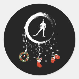 Joy Dreamcatcher Ski Vacation Merry Christmas Biat Classic Round Sticker
