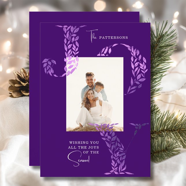 Joy Elegant Christmas Floral Typography Photo  Holiday Card (Creator Uploaded)