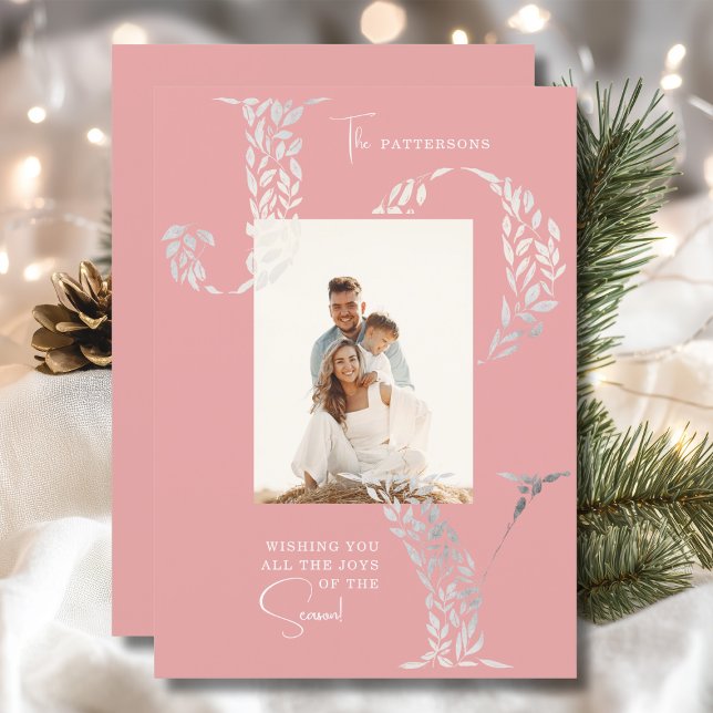 Joy Elegant Christmas Floral Typography Photo  Holiday Card (Creator Uploaded)