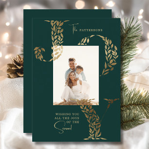 Joy Elegant Christmas Floral Typography Photo  Holiday Card