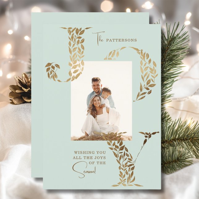 Joy Elegant Christmas Floral Typography Photo  Holiday Card (Creator Uploaded)