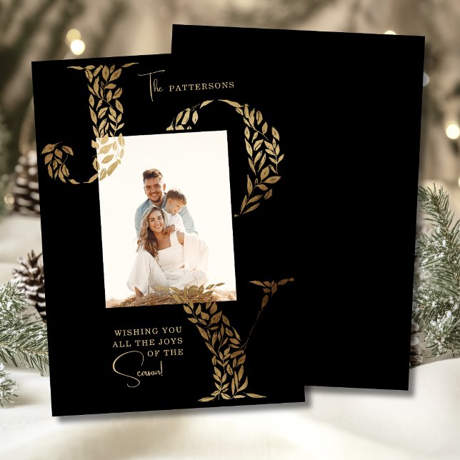 Joy Elegant Christmas Floral Typography Photo  Holiday Card (Creator Uploaded)