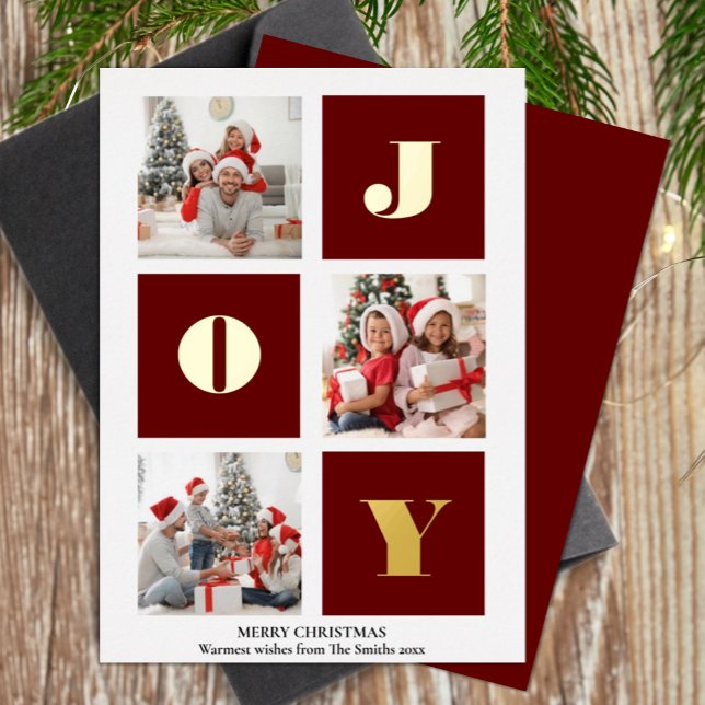 JOY Elegant Gold Snowflakes Modern Script Photo (Creator Uploaded)