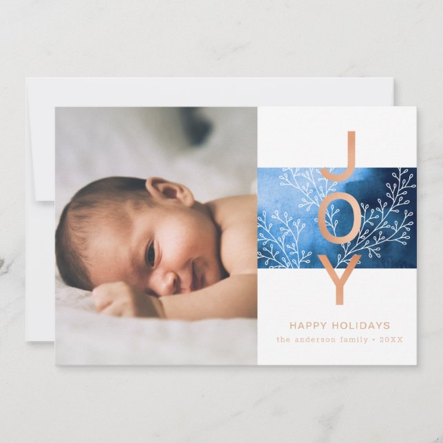 Joy | Elegant Modern Christmas Photo Holiday Card (Front)