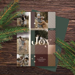 Joy Elegant Plaid 5 Family Photo Plaid Collage<br><div class="desc">Spread the joy this holiday season with our elegant foil and plaid 5 photo collage holiday card. The design features "Joy" in bold elegant foil letters. The photo is placed within the plaid pattern design with the letter overlay. Personalise with family signature and year. Design by Moodthogy Papery.</div>