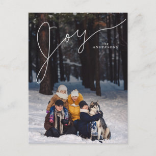 Joy Elegant Script with Family Photo Holiday Postcard