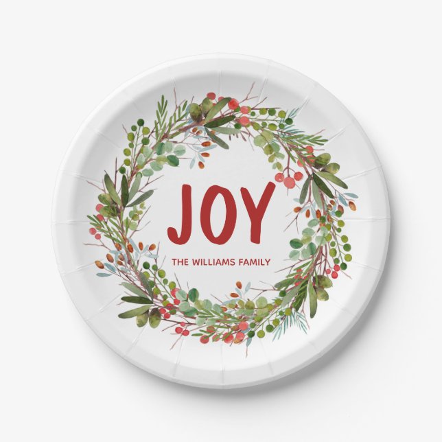 Joy-Elegant Wreath Personalised  Paper Plate (Front)