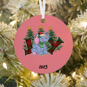 Joy Elephant Christmas Metal Tree Decoration