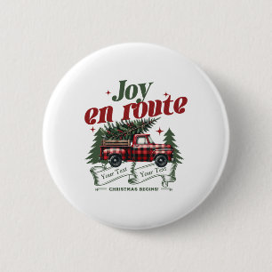 Joy En Route Christmas Begins Truck X Mas Tree 6 Cm Round Badge