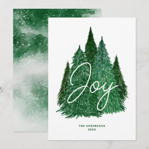 Joy Evergreen Christmas   Winter Green Pine Tree Holiday Card