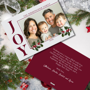 JOY Family Photo Red Flat Holiday Card