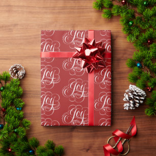 JOY Fancy Flourished Christmas Calligraphy Red Wrapping Paper