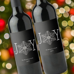 Joy Faux Glittery Silver Snowflake Favour Gift Wine Label