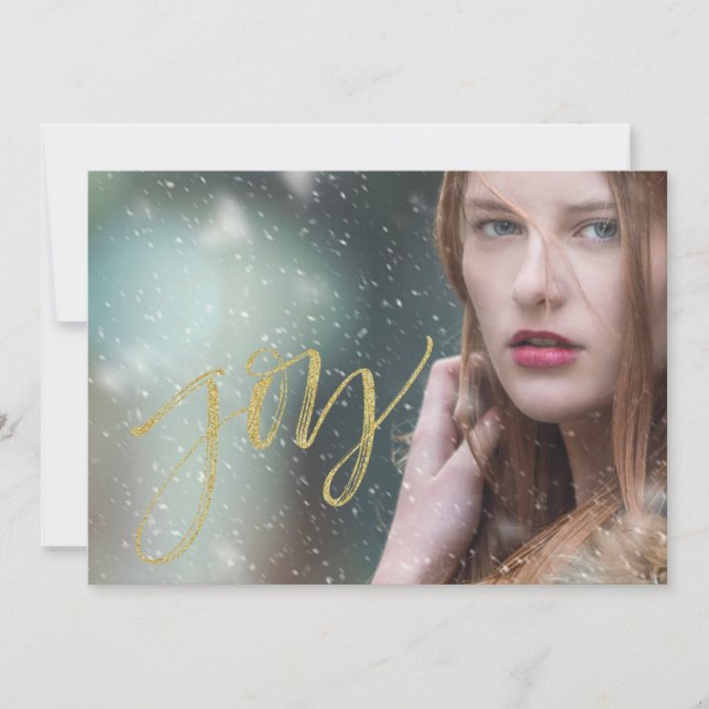 Joy Faux Gold Script Holiday Card (Front)