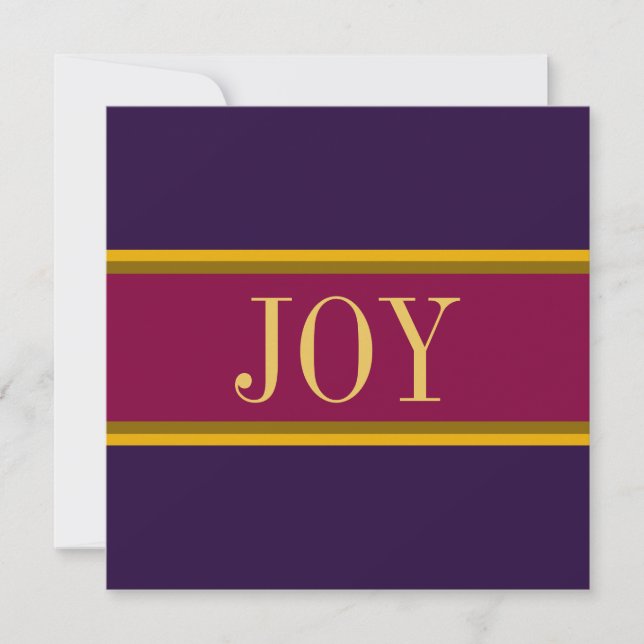 JOY Festive Colourful Burgundy Red Purple Stripes Holiday Card (Front)